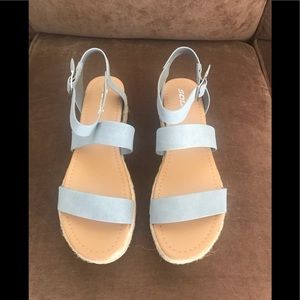 Denim Blue Platform Sandals, Size 11